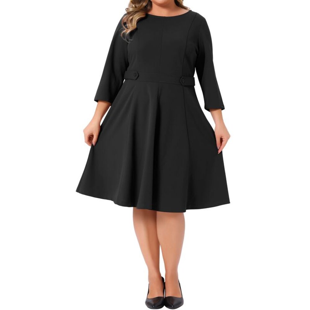 Women Plus Size Office Dress 1950s Wear to Work Dresses Black